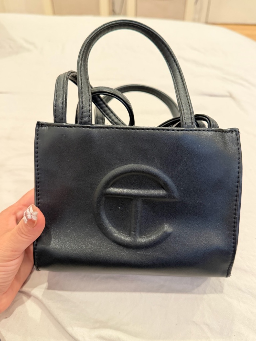 Telfar Black Mini Tote with Embossed Logo - Picture 2 of 3